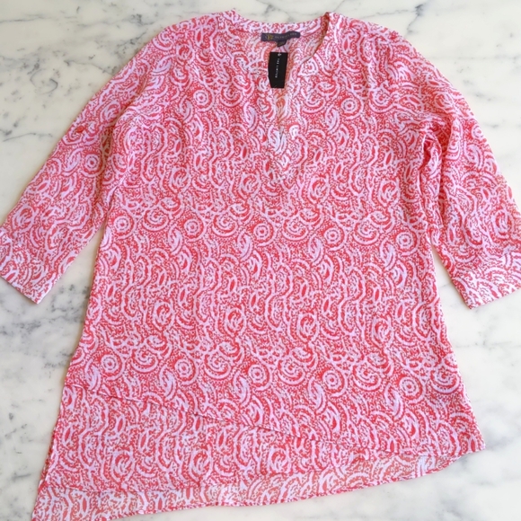 NWT The Limited Sheer Floral Uneven Length Loose Fit Tunic w/adjust 3/4 sleeve - Picture 3 of 5